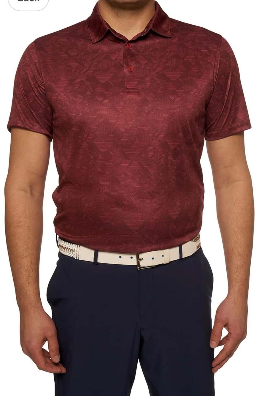 Robert Graham Classic Fit Maroon Geometric Print Polo Shirt Men's 2XL